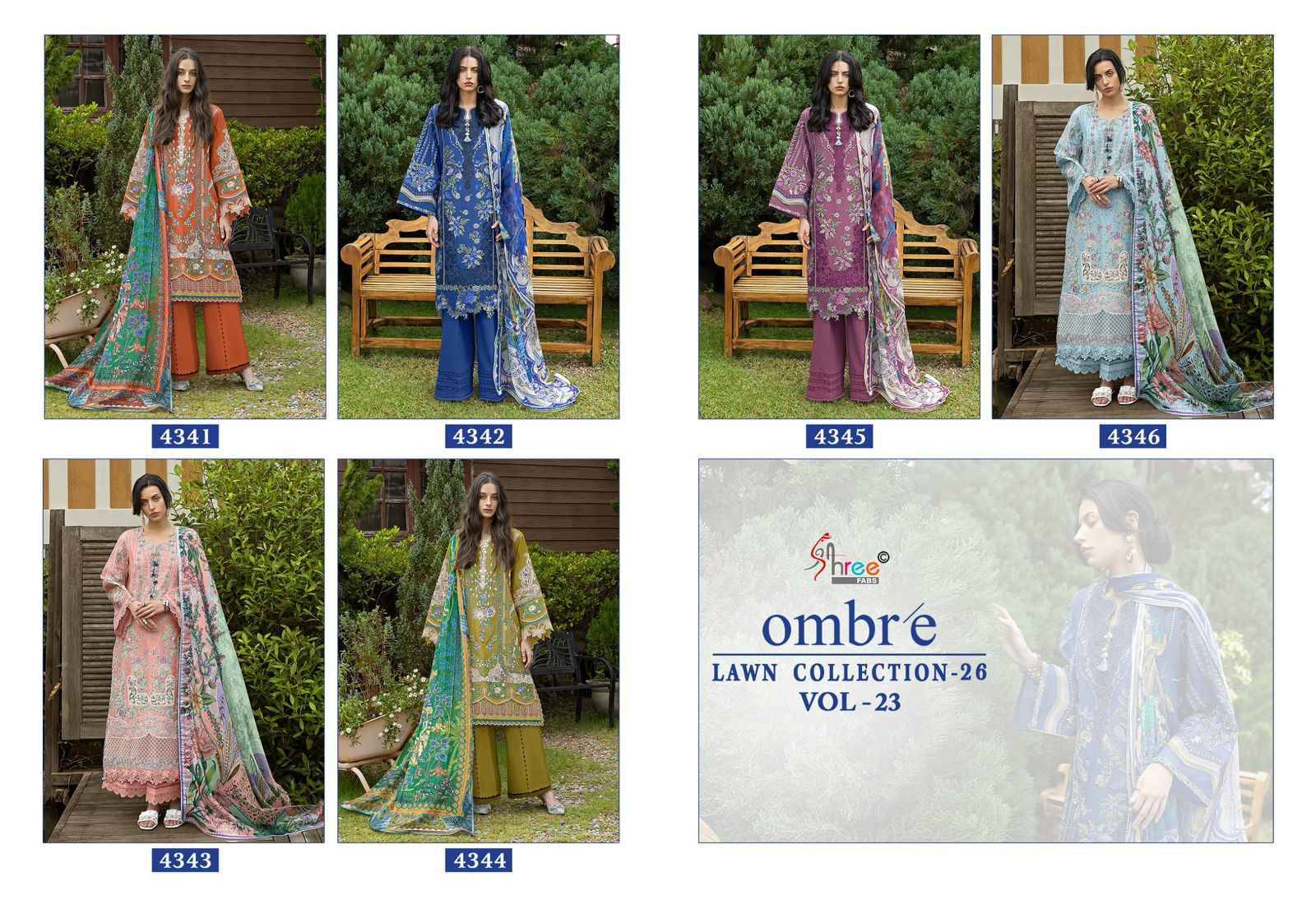 OMBRE LAWN COLLECTION VOL-23 By Shree Fab 4341 to 4346 Series Pakistani Stylish Beautiful Colourful Printed & Embroidered Party Wear & Occasional Wear Pure cotton Dresses At Wholesale Price